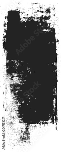 Black grunge paint stroke isolated on a transparent background, featuring rough ink texture and watercolor brush edges. Vector design element for banners, frames, overlays and artistic compositions.