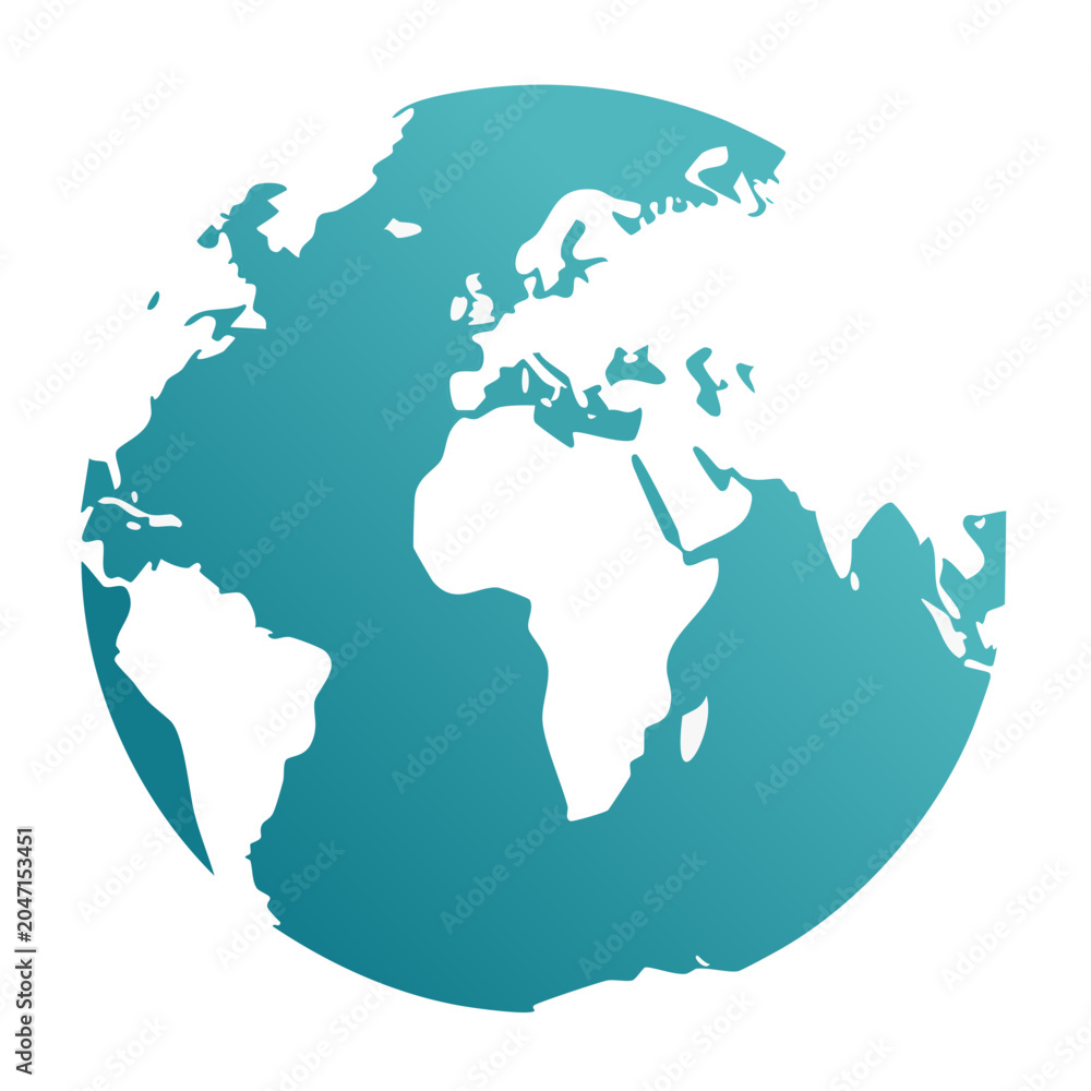 Fototapeta premium Earth globe icon with continents and gradient