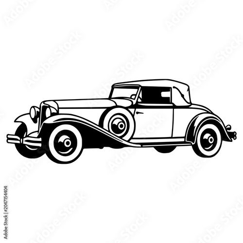 Vintage Classic 1930s Style Coupe Black and White Side Perspective Vector