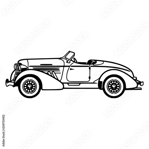 Classic Vintage Auburn Style Roadster Black and White Side Profile Vector