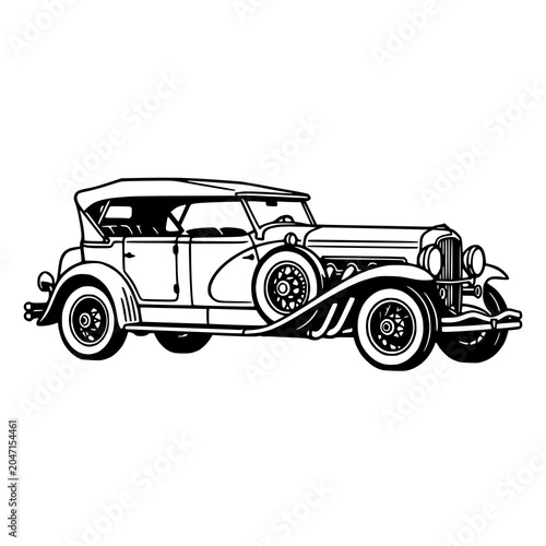 Vintage Convertible Classic Duesenberg Style Car Black and White Vector Art