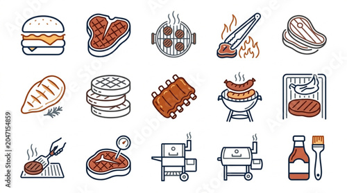 BBQ and Grilling Food Icons Set