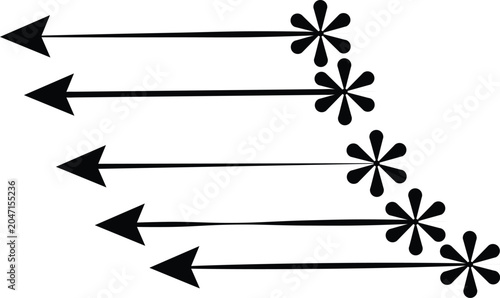 Quadro su tela Arrows connected to floral asterisks point to the left in a stylistic and modern graphic arrangement