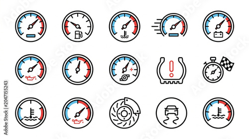 Car Dashboard Warning and Indicator Icons Set