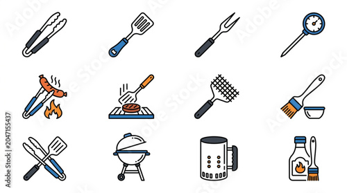 Illustrated Kitchen and Grilling Tools Icons