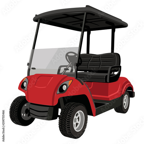 Flat Vector Red Golf Cart