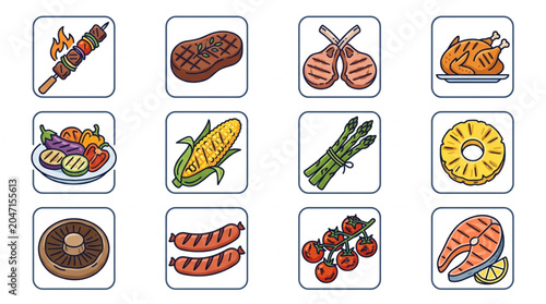 Assorted Grilled and Cooked Food Icons