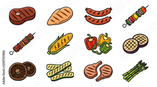 Assorted Grilled and Barbecued Food Illustrations