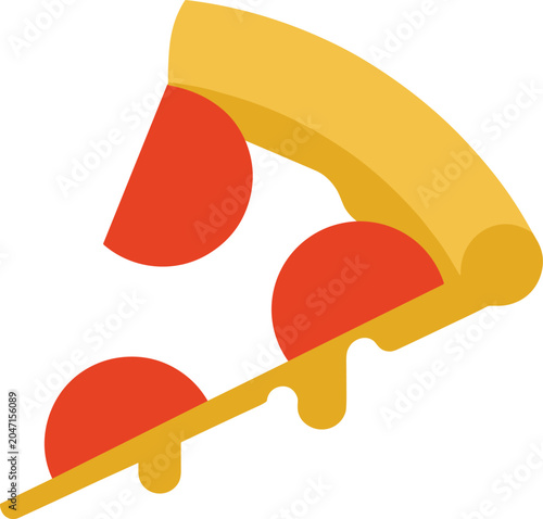 Single slice of pepperoni pizza with melted cheese, flat