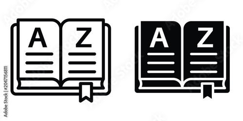 Fotografi Dictionaries icon set in outlined drawings with flat version.