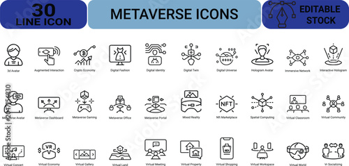 Metaverse line icons set. collection of metaverse thin line icons. virtual reality and digital world signs.