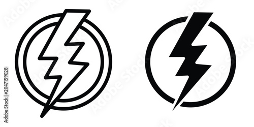 Fotografie Flash icon set in outlined drawings with flat version.