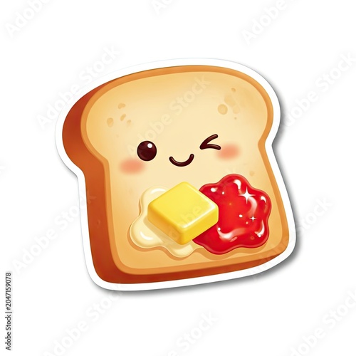 Cute Cartoon Toast with Butter and Jam Winking Illustration.