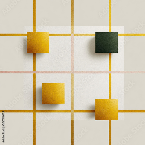 Minimalist gold grid with textured square tiles and soft shadows creating modern Scandinavian geometric composition and calm elegant mood