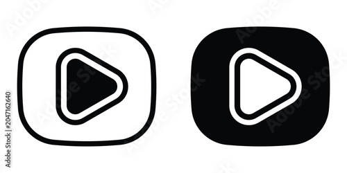 Fotografie Media play button icon set in outlined drawings with flat version