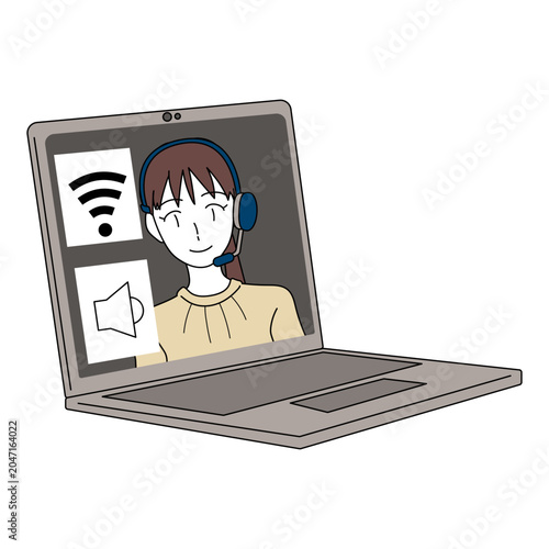Laptop Screen Showing Female Operator With Connection Icons