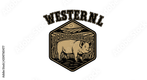 Western Pig Farm Agriculture Livestock Illustration.