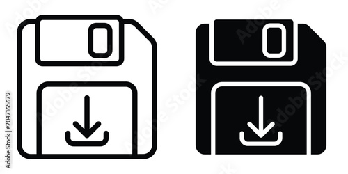 save button icon set in outlined drawings with flat version.