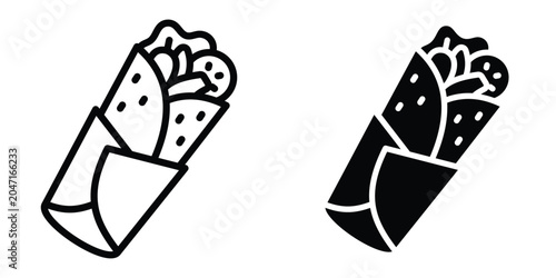 Shawarma icon set in outlined drawings with flat version.