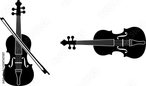 Fotografija Violin Silhouette Collection with Bow String Instrument Classical Music Performa
