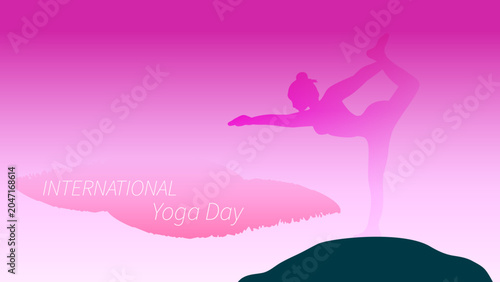 International Day of Yoga Vector with Dancer Pose Silhouette on Abstract Gradient Wellness Background