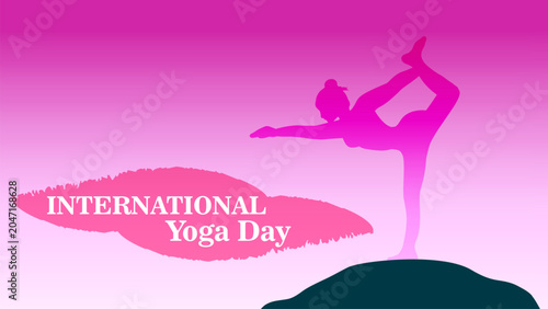 International Day of Yoga Vector with Dancer Pose Silhouette on Abstract Gradient Wellness Background