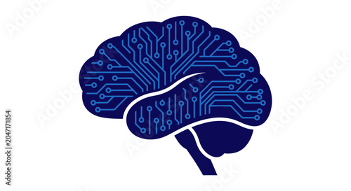 Blue Circuit Brain Illustration.