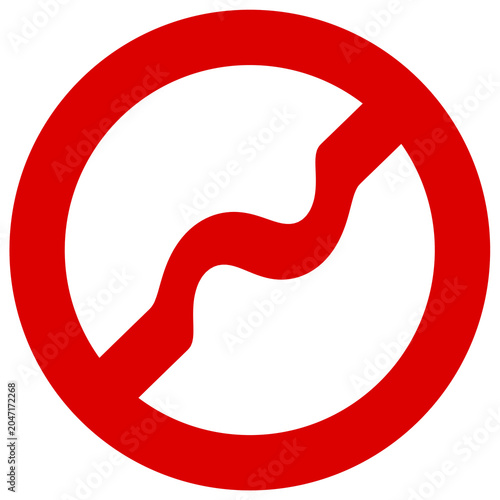 Símbolo de prohibición rojo con línea diagonal ondulada sobre fondo transparente.