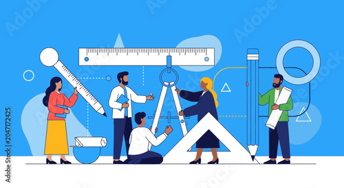 Diverse Team Using Drawing Tools.