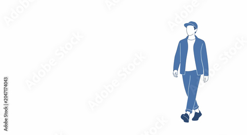 Foto Man Wearing Blue Suit Walking Alone.
