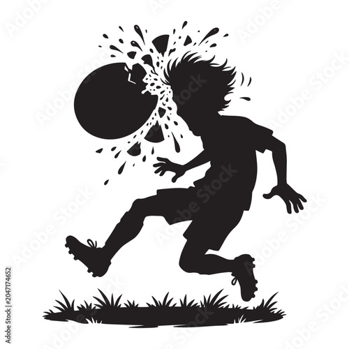 Soccer Player Hit in Face by Exploding Ball Silhouette Vector