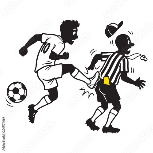 Soccer Player Kicking Referee in Funny Football Foul Cartoon