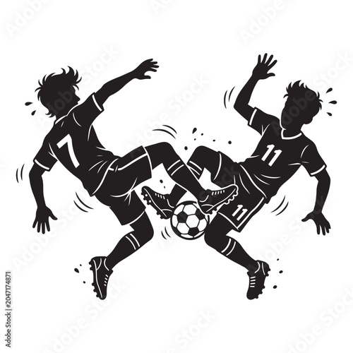 Soccer Players Collision While Fighting for Ball Vector