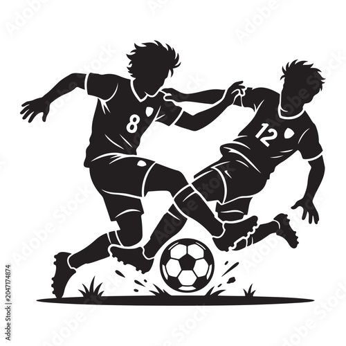 Soccer Duel Challenge Silhouette Vector Illustration of Competitive Football Players