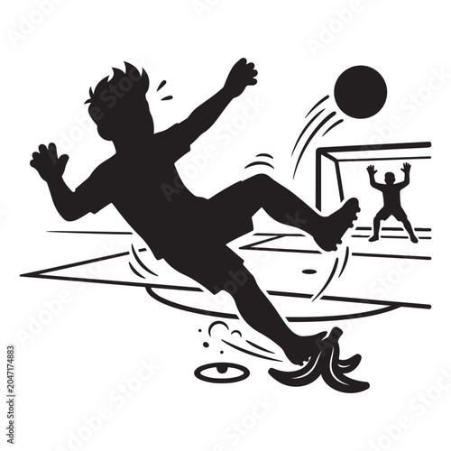 Soccer Striker Banana Peel Shot Cartoon Silhouette