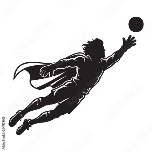 Flying Superhero Football Goalkeeper Silhouette Catching Ball