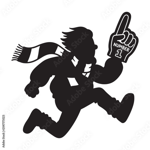 Winter Soccer Fan Running with Number One Foam Finger Silhouette