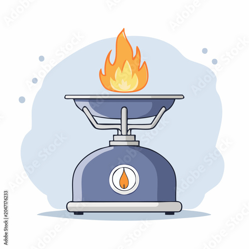 Illustration of a portable camping stove with a flame