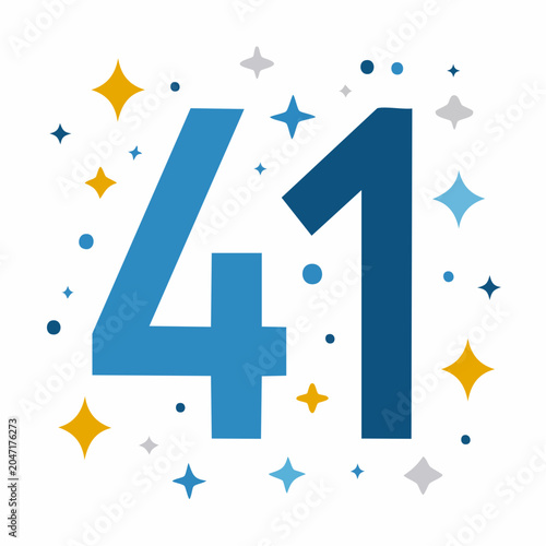 Number 41 with Stars and Sparkles