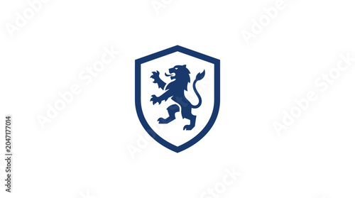 Bild auf Leinwand Blue lion on shield emblem logo.