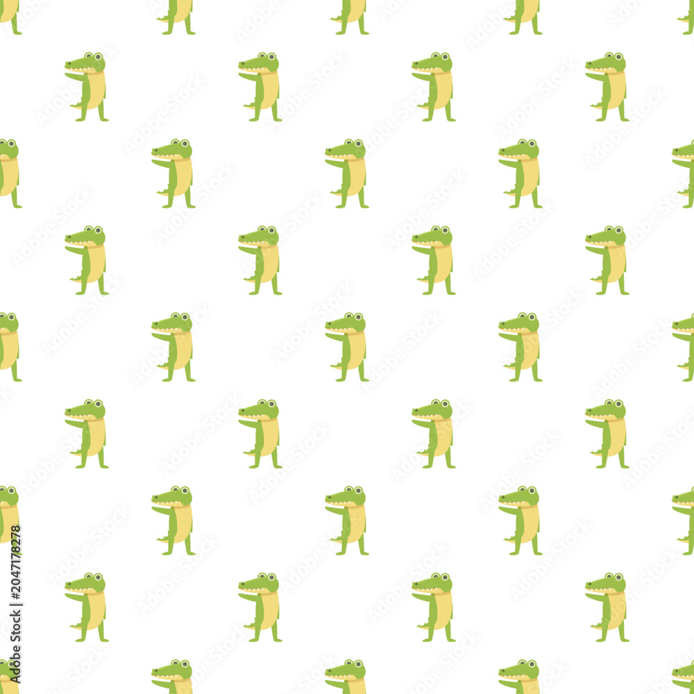 Fototapeta premium Green cartoon alligators forming a fun seamless pattern on a white background