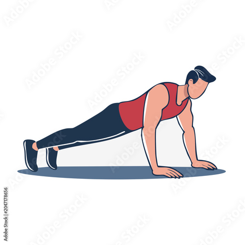 Man doing a push-up exercise in flat design style