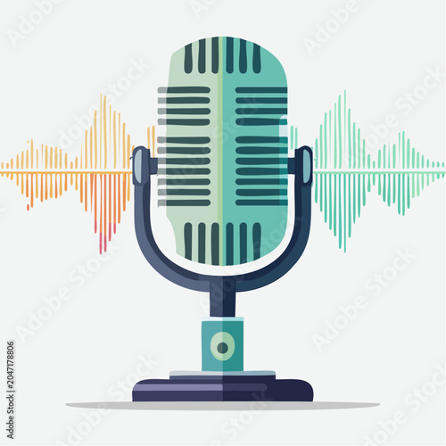 Retro microphone with sound wave illustration
