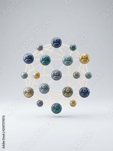 3D workforce network icon isolated on a clean white background