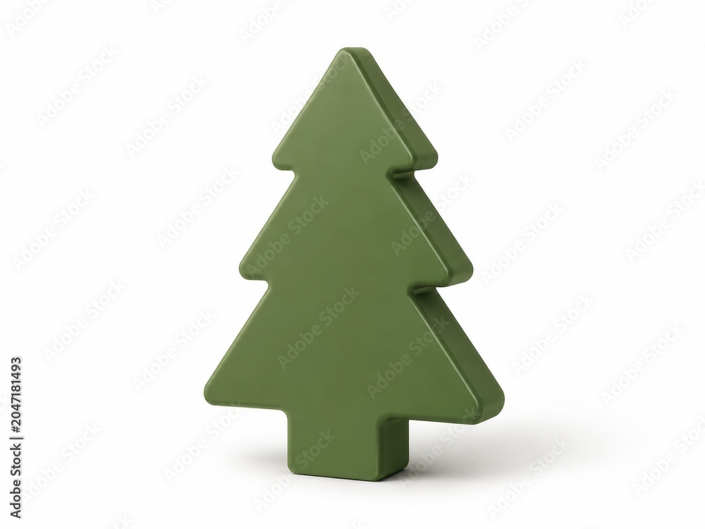 Fototapeta premium Modern spruce icon designed as a smooth matte green 3d object clean stylized evergreen tree silhouette with softly rounded edges minimalist eco branding and sustainability concept elegant front three