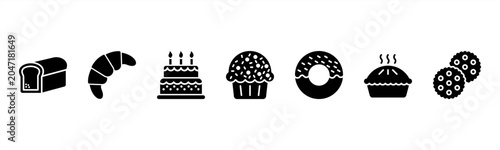 Canvastavla Bakery Goods set featuring Bread, Croissant, Cake, Muffin, Doughnut, Pie, Biscuit for pastry and bakery visuals