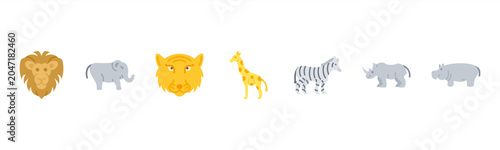 Photography Wild Animals set with Lion, Elephant, Tiger, Giraffe, Zebra, Rhino, and Hippo for safari and wildlife visuals