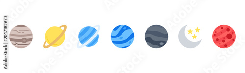 Vászonkép Outer Planets set featuring Jupiter, Saturn, Uranus, Neptune, Pluto, Moon, Mars for astronomy visuals