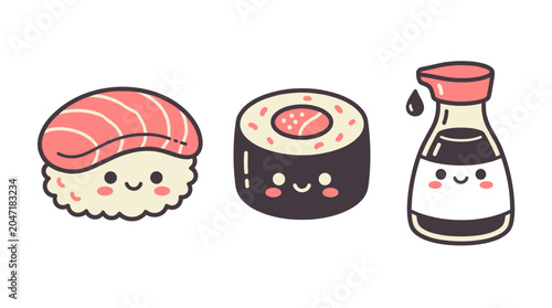 Sushi cartoon food Japanese cuisine.