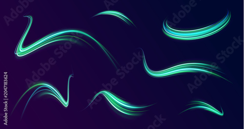 Tablou pe pânză Electric motion paths curve gracefully against a dark modern backdrop